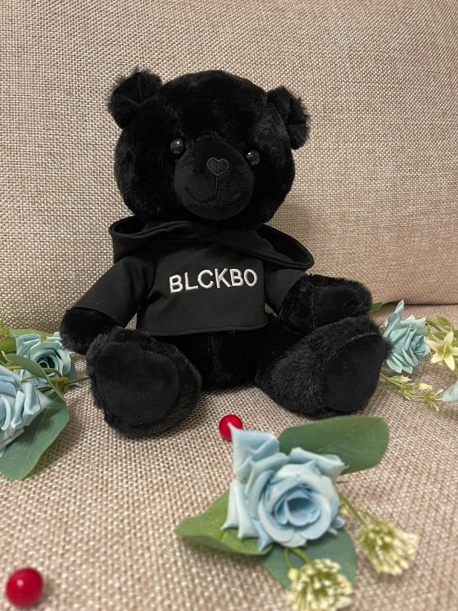 Черно плюшевая. Blckbo плюшевый черный медведь. Черный мишка игрушка Blckbo. Blckbo плюшевый черный. Плюшевая игрушка черный медведь в толстовке.