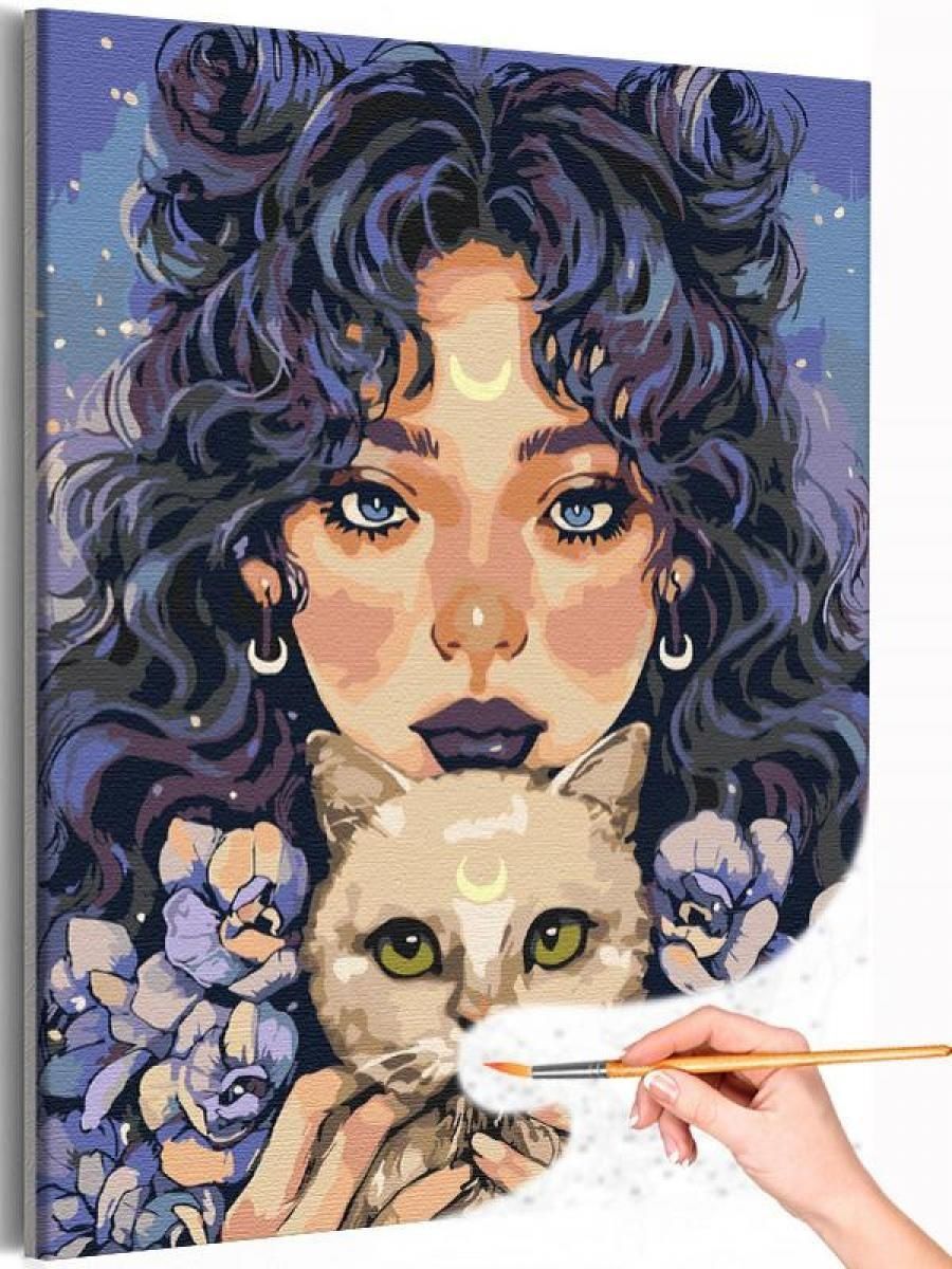 Девушка с котом картина
