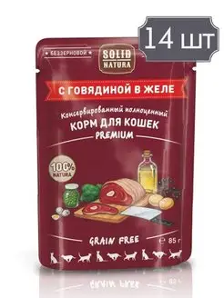 Premium паучи для кошек с говядиной - 85 г х 14 шт