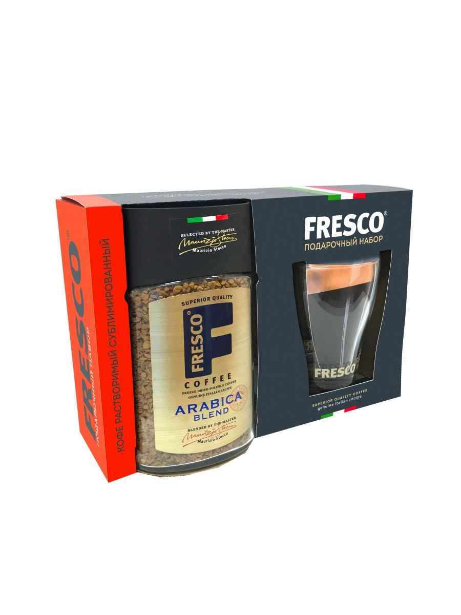 Fresco arabica blend стеклянная банка. Набор подарочный Фреско Бленд. Кофе Фреско подарочный набор. Fresco Arabica Blend 100 г. Кофе fresco Arabica Blend.