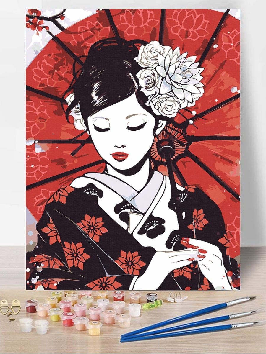 Картина по номерам гейша с цветами