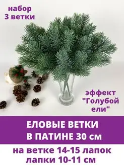 Еловые ветки и лапки в патине, голубая ель